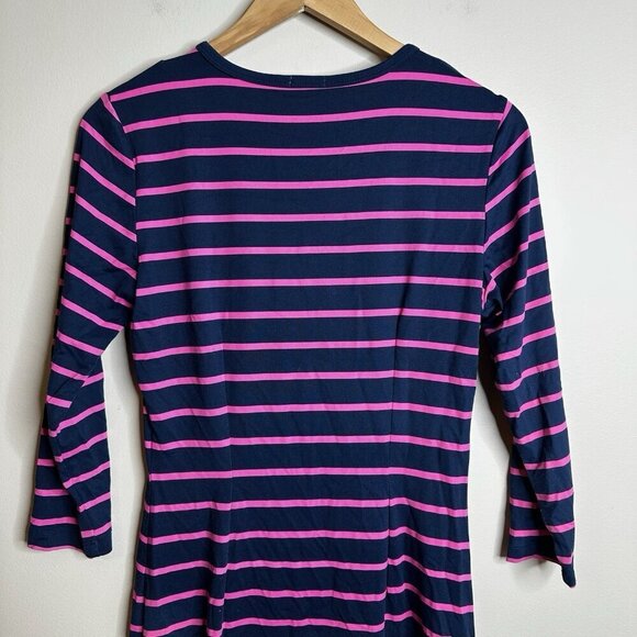 J‎ McLaughlin Lynn Henley Catalina Cloth Navy Blue Pink Striped Dress Size Small - Picture 10 of 14